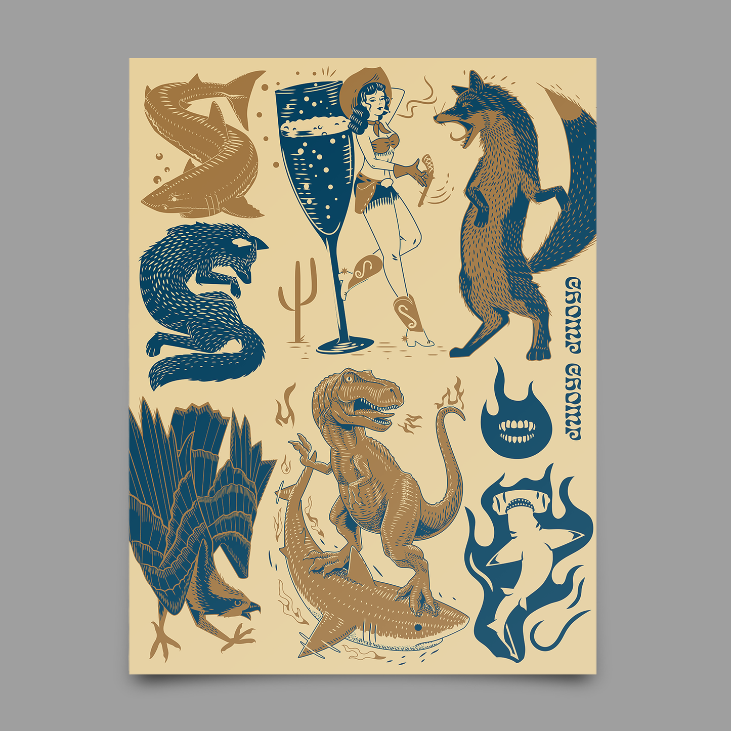 Dinosaur Cowgirl Flash Print